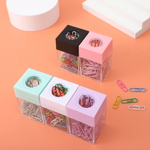 Square macaron magnetic paperclip dispenser in five colors with clear acrylic base