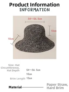 Guide des tailles pour chapeau de paille bicolore avec mesures du bord et de profondeur