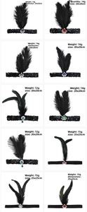 Détail du bandeau à plumes des années 1920 avec pierre et sequins, poids 12g à 15g