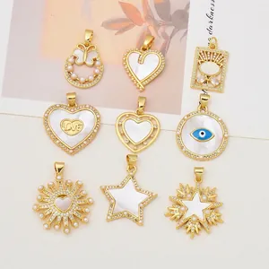 Heart Evil Eye Star Butterfly Pendant 18K Gold Plated Copper Natural Shell Artificial Pearl Zircon Elegant Jewelry Accessory