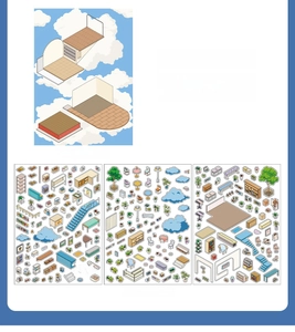 Detailed Cloud Cafe set showing 3 PET stickers and 1 large scenery background card