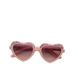 Kids heart-shaped pink glitter sunglasses with gradient lenses and stylish candy colors