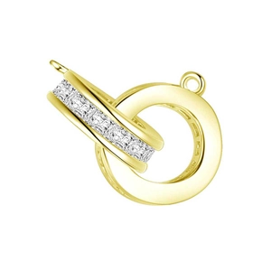 Detail of interlocking gold pendant with sparkling square zircon stones in white background