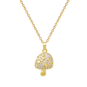 Elegant gold titanium mushroom necklace with shimmering crystals on a delicate chain