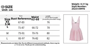 Size chart and measurement guide for the pink polka dot bow V-neck mini dress