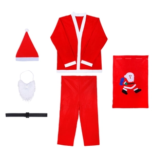6-piece Santa Claus costume set with red jacket, trousers, hat, beard and gift bag