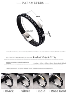 Detailed size dimensions of the retro braided leather and titanium steel bracelet