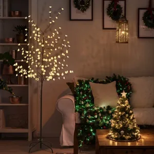 LED cherry blossom tree light with warm white glow and metal base for home decor