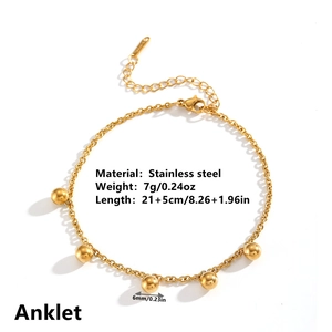 Minimalist 18k gold plated stainless steel anklet with polished steel bead charms