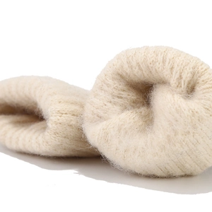 Winter set with cream white thick knitted thermal fabric and plush fleece lining detail
