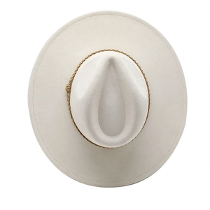 British style wide brim fedora in cream felt with brown braided faux leather band