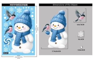 Size chart for Christmas static stickers featuring snowman and snowflake dimensions