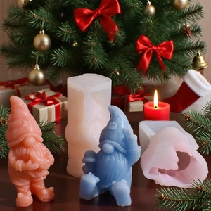 DIY silicone molds for gnome candles featuring detailed beard and knitted hat textures