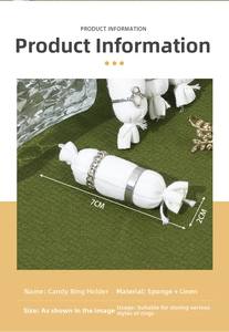 Linen covered candy-shaped ring display stick with sponge padding 7x2cm detail
