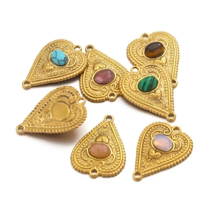 Vintage heart jewelry connectors with turquoise and opal stones for DIY earrings making