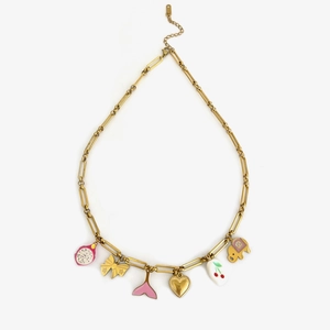Golden titanium steel necklace with fish tail, butterfly and elephant multi-pendants