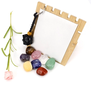 Natural crystal stone necklace with adjustable black woven pouch and seven chakra gemstones