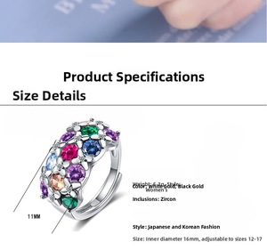 Detail view of multicolored zircon stones flower cluster ring with 11mm width and 5.3g weight