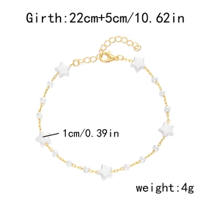 Detailed size specifications for gold star and pearl anklet with dimensions and weight