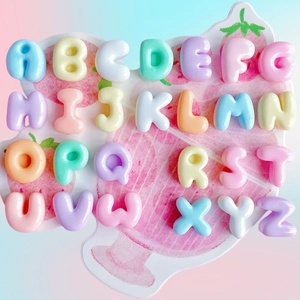 Colorful resin A-Z alphabet charms set with candy color finish for DIY hair accessories