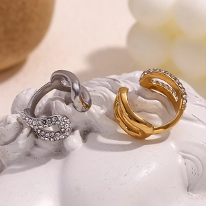 Anelli a catena minimalisti placcati in oro 18 carati con micro-pavé di strass per donna