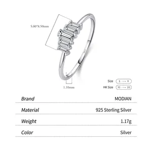 S925 sterling silver crown ring featuring baguette-cut zircon in a sleek design