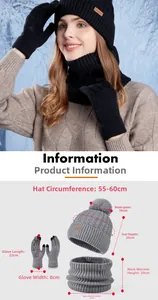 Detailed size specifications for winter knitted beanie, scarf, and touch screen gloves set