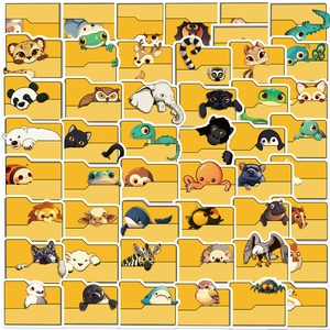 Detailed grid layout of colorful cartoon farm and wild animal stickers for kids
