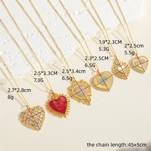 Detail showing heart zircon pendant sizes and weights on a minimalist gold chain