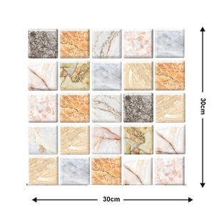 Macro detail of 30x30cm self-adhesive 3D wall sticker with marble pattern tile texture