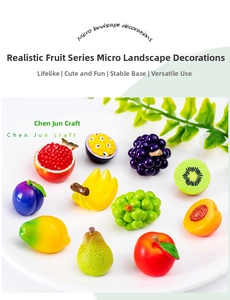 Micro landscape decorations with 11 realistic resin mini fruit models in a ceramic plate
