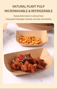 Eco-friendly kraft paper boat trays for snacks showing microwave-safe food-grade material