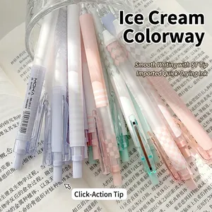 Retractable Gel Pens Fine Point ST Tip Fast Drying Black Ink Macaron Aesthetic Checkboard Pattern Office School Supplies