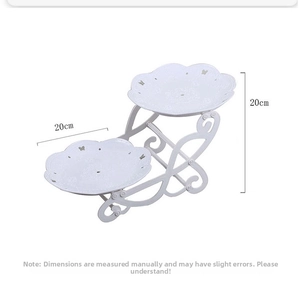 Two-tier white petal-shaped cupcake stand with ornate scrollwork frame, 20cm diameter