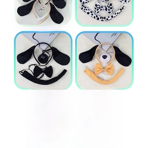 Detail of Dalmatian and golden dog costume set with headband, bow tie, nose and tail