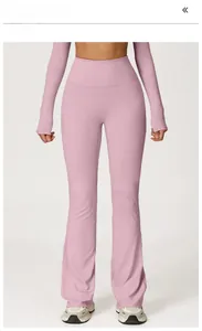 Close-up of rose purple high waist flare yoga leggings with professional matte finish