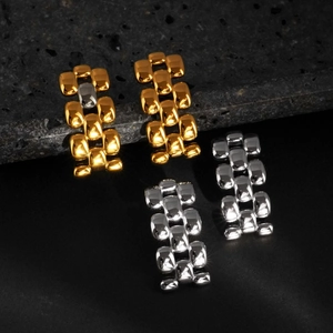 Vintage watch band style chain link earrings in polished gold and silver finish