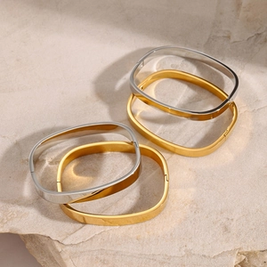 Classic square buckle stainless steel bracelets in gold and silver finish on stone