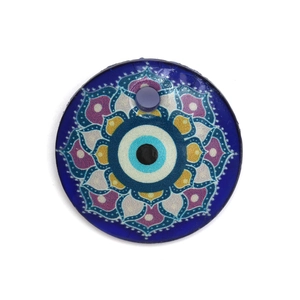 30mm Turkish Evil Eye glass charm with colorful mandala pattern for DIY jewelry