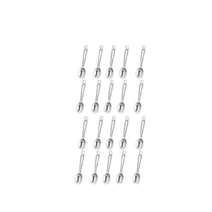Set of 20 silver spoon pendants for DIY jewelry making organized in a neat 4x5 grid layout