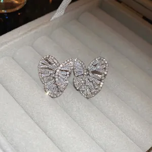 Sparkling S925 silver butterfly earrings with zircons in a gray velvet jewelry box