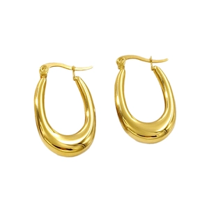 Polished gold U-shaped stainless steel hoop earrings for women on a white background