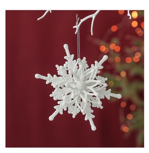 3D white snowflake ornament with sparkling texture on red festive background