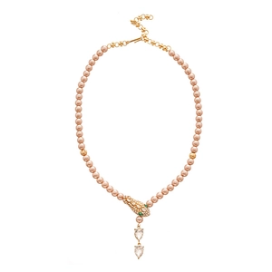 Elegant gold snake pearl necklace with sparkling rhinestones and crystal water drops