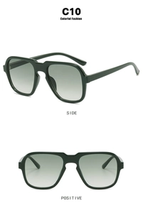 Front and side views of stylish oversized dark green sunglasses with gradient lenses