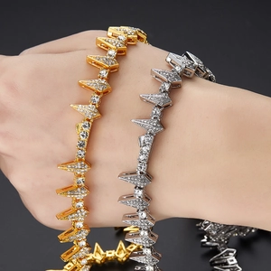 Spiky hip hop Cuban link bracelet set in gold and silver finish with sparkling rhinestones