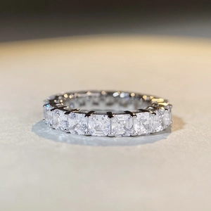 Sparkling S925 sterling silver eternity ring with Asscher cut square diamonds in a full band