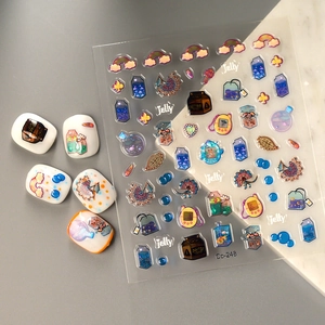 3D-Relief-Nagelsticker mit Regenbogen- und Zaubertrank-Motiven und Jelly-Akzenten