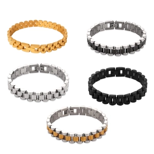 Titanium steel watch band style bracelets in gold, silver, and black finishes