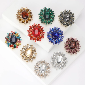 Vintage Floral Rhinestone Brooch Pin For Women Alloy Colorful Crystal Oval Stone Sunburst Corsage Elegant Clothing Accessory